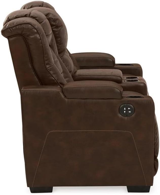 Ashley Furniture Owner's Box Faux Leather Power Reclining Loveseat in Dark Brown