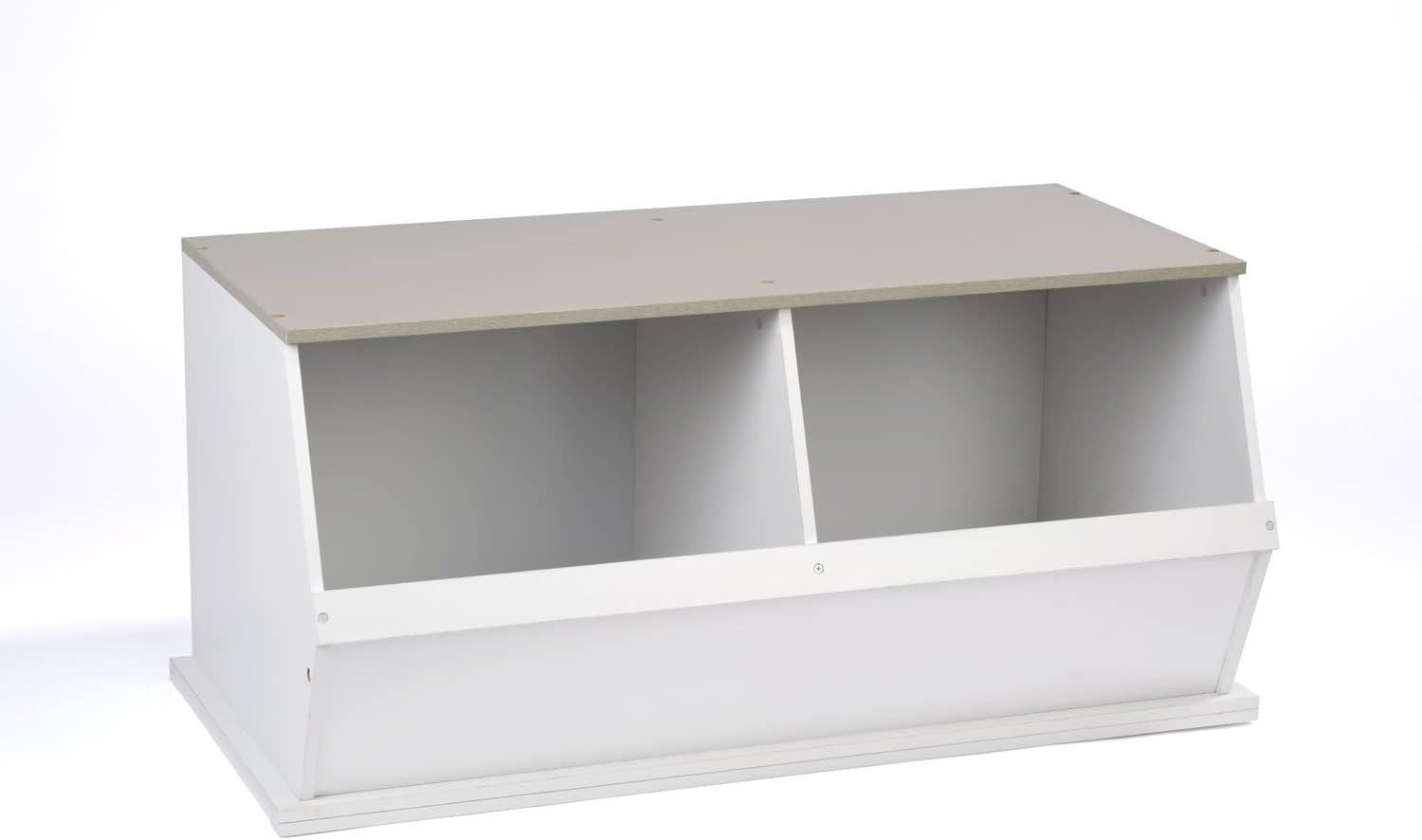 Badger Basket Two Bin Stackable Storage Cubby - White/Gray Woodgrain (White)