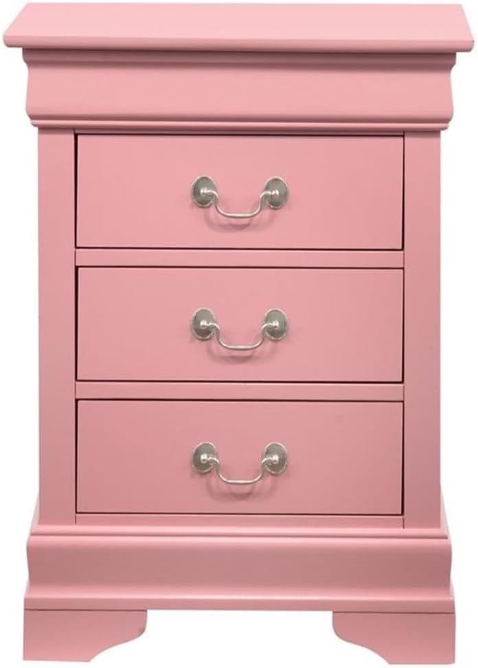 Pink 3 Drawer Nightstand with Real Wood Veneers