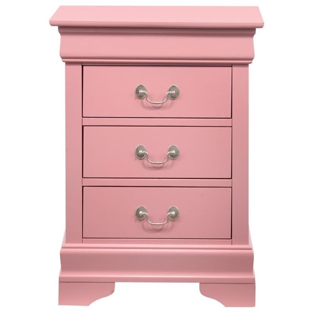 Pink 3 Drawer Nightstand with Real Wood Veneers