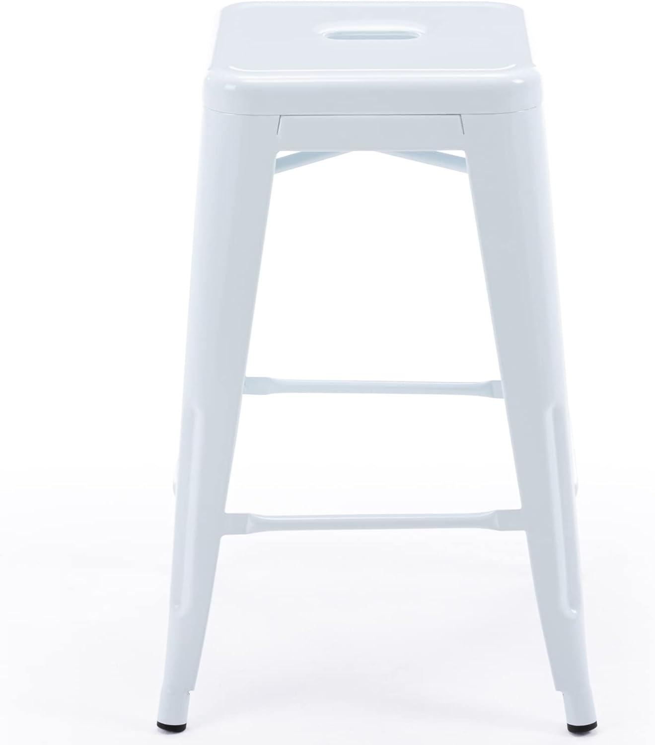 BestMassage Set of 4 Stackable Metal Bar Stools 24 Inch Counter Barstool Height Backless, White