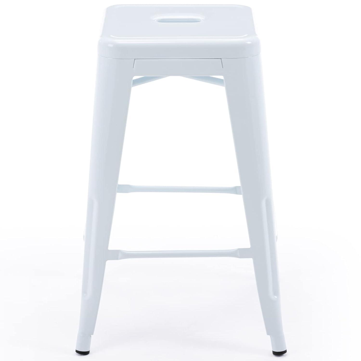 BestMassage Set of 4 Stackable Metal Bar Stools 24 Inch Counter Barstool Height Backless, White