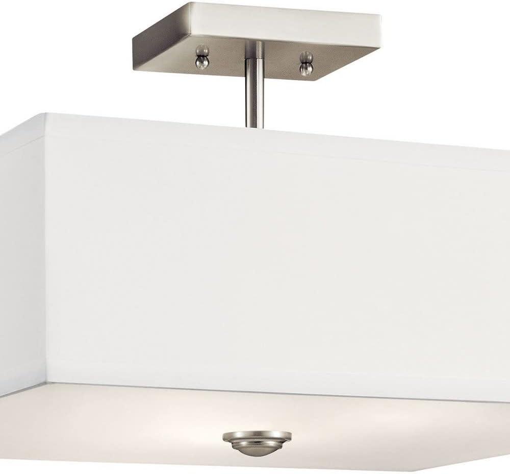 Shailene 14" 3 Light Square Semi Flush with Satin Etched White Diffuser and White Microfiber Shade in Brushed Nickel