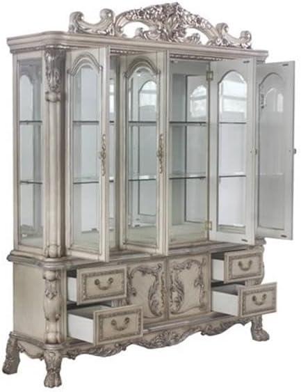 ACME Dresden Wood 6-Door Hutch and Buffet in Vintage Bone White