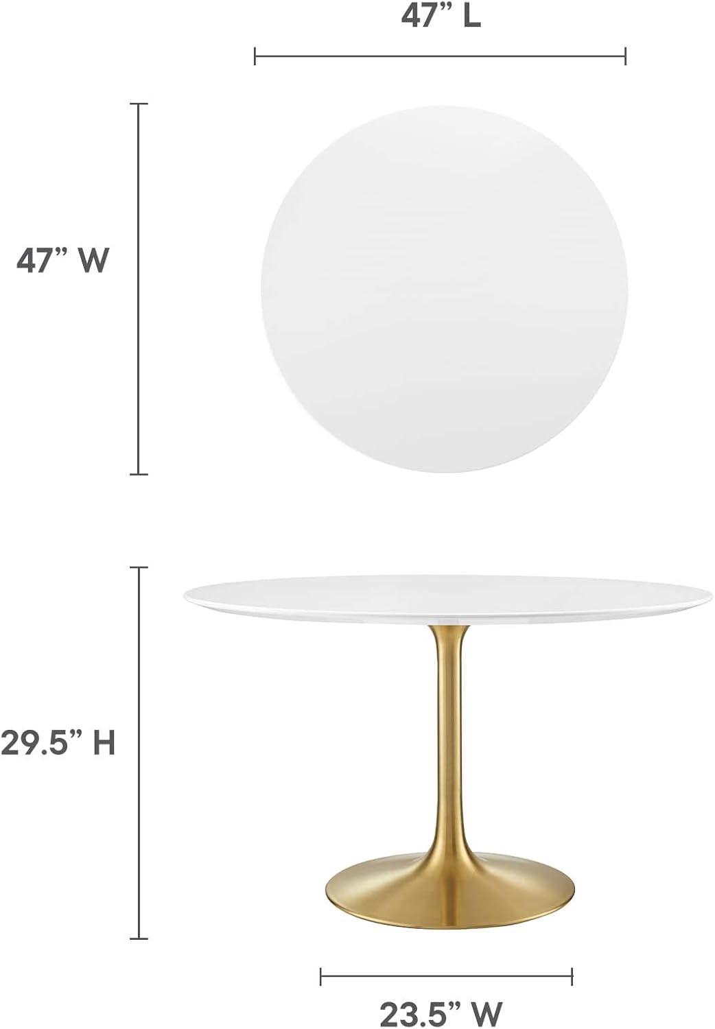 Modway Lippa 47" Round Wood & Metal Dining Table in Gold and White