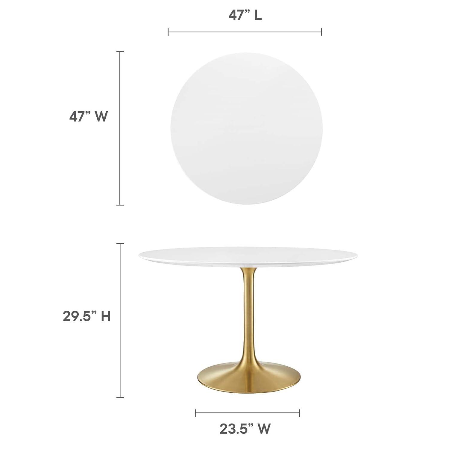 Modway Lippa 47" Round Wood & Metal Dining Table in Gold and White