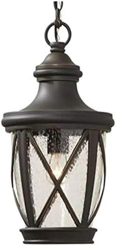 allen + roth Castine Bronze Craftsman Seeded Glass Lantern Led Medium Outdoor Hanging Pendant Light