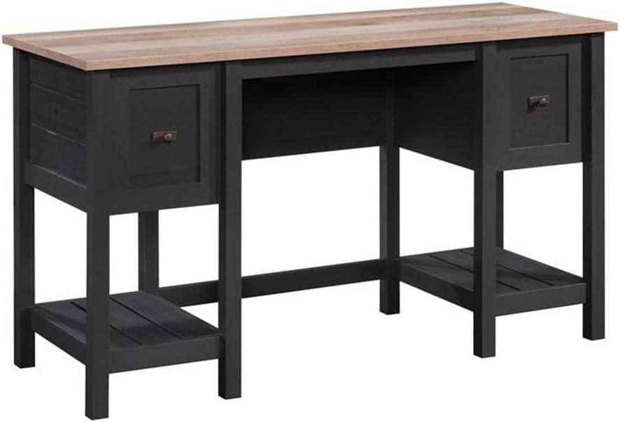 Sauder Cottage Road Double Pedestal Desk with Drawers Raven Oak, Raven Oak Finish