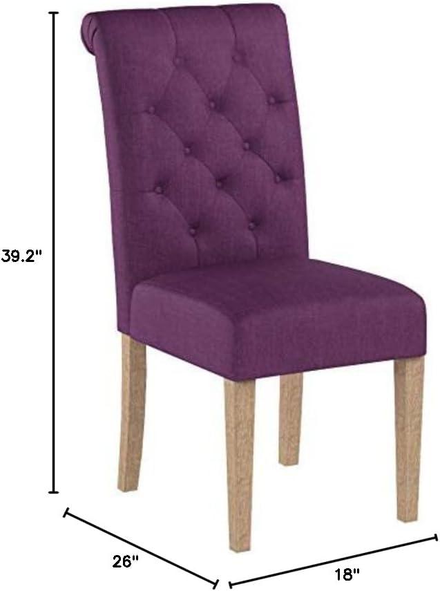 Roundhill Furniture Habit Contemporary Parsons Chair, Set of 2, Fabric and Solid Rubberwood, Purple