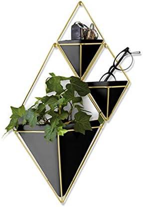 Small Black and Brass Geometric Hanging Planter Set