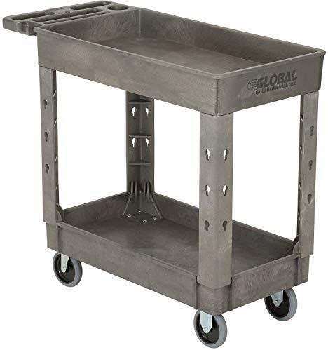 Gray Plastic 2-Shelf Utility Cart with Rubber Wheels