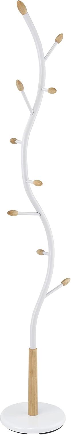 Roundhill Furniture Arles 9-Hook Metal Standing Coat Rack - White and Oak