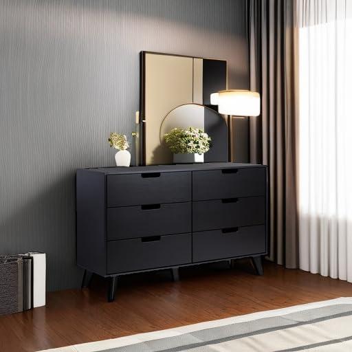 Walker Edison Simple Wood 6 Drawer Dresser with Cut Out Handles - Black