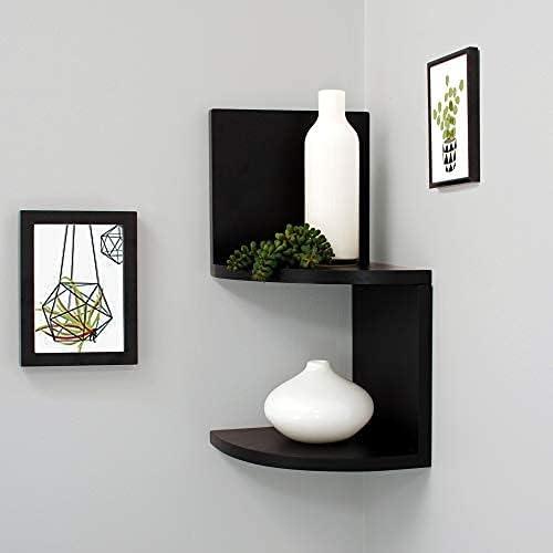 Black Wood Floating Corner Shelves Set for Wall