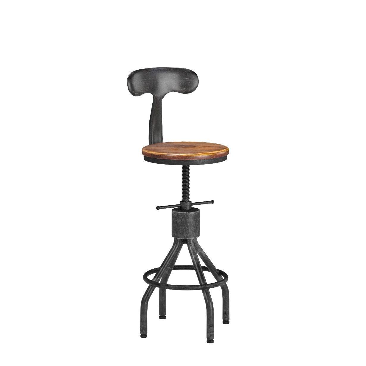 LOKKHAN Set of 2 Rustic Industrial Bar Stool-24-30 Adjustable Metal Swivel Wooden Top Barstools-Counter Height Extra Tall Bar Height-Vintage Farmhouse Kitchen Breakfast Cafe Stool-with Backrest