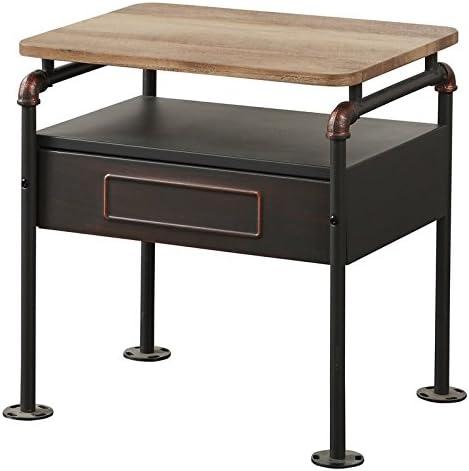 Industrial Pipe Detailed Nightstand With One Drawer And One Shelf, Antique Oak and Sandy Grey- Saltoro Sherpi