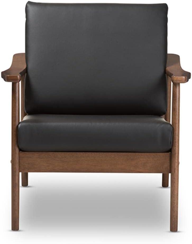 Venza Mid Century Modern Walnut Wood Faux Leather Lounge Chair Black - Baxton Studio: Indoor Armchair, Rubberwood Frame