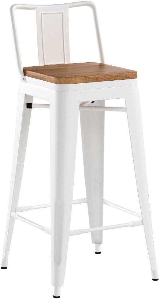 Cream White and Wood Saddle Style Swivel Bar Stools