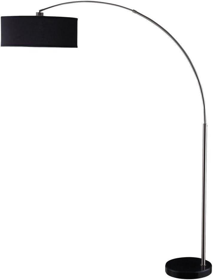 Contemporary Black Chrome Arc Floor Lamp with Circular Shade