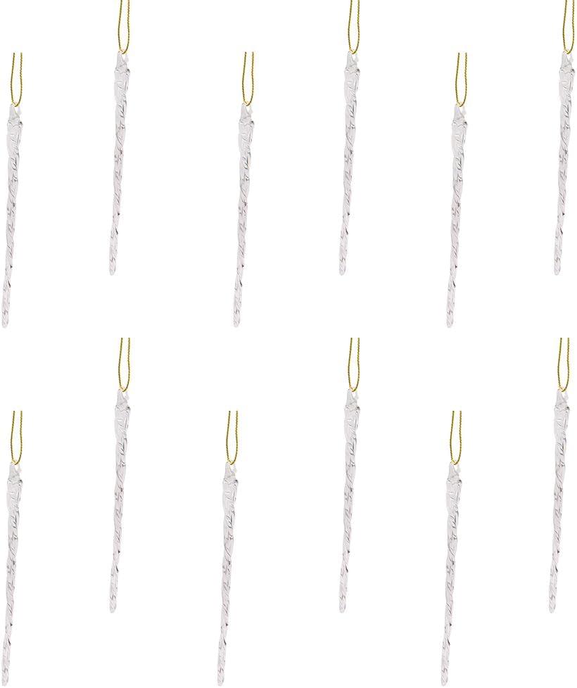 Set of 12 Clear Twisted Glass Icicle Ornaments