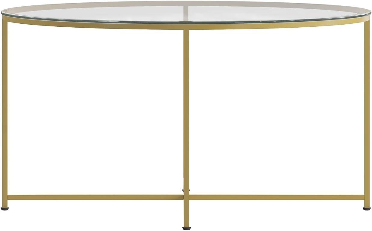 Flash Furniture Greenwich Collection Coffee Table - Modern Clear Glass Accent Table with Crisscross Brushed Gold Frame