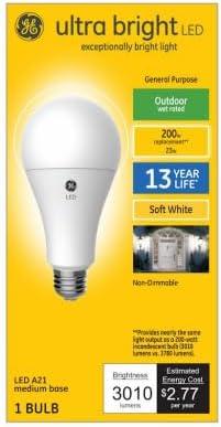 GE 200W Ultra Bright A21 LED Light Bulb Soft White: Energy Star Certified, 3010 Lumens, 13.7-Year Life, E26 Base