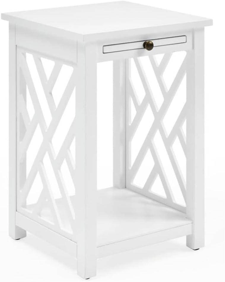 Alaterre Furniture Coventry Wood End Table with Tray and Bottom Shelf, Modern Accent Furniture, White