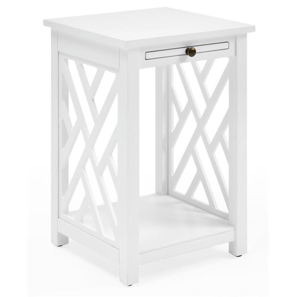 Alaterre Furniture Coventry Wood End Table with Tray and Bottom Shelf, Modern Accent Furniture, White