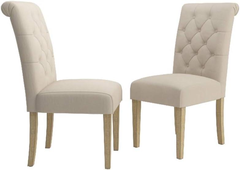 Roundhill Furniture Habit Solid Wood Tufted Parsons Dining Chair , Tan, Set of 2