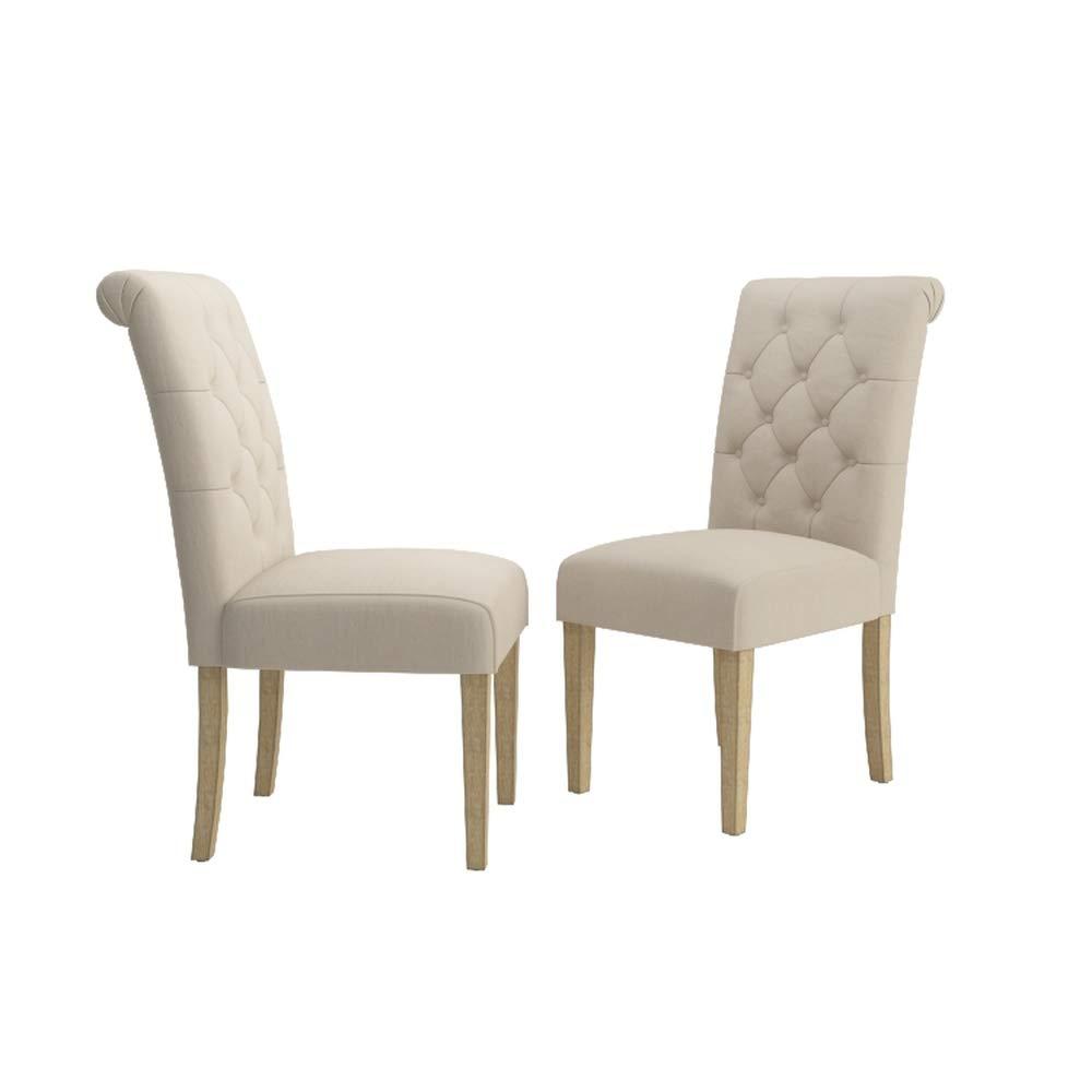 Roundhill Furniture Habit Solid Wood Tufted Parsons Dining Chair , Tan, Set of 2