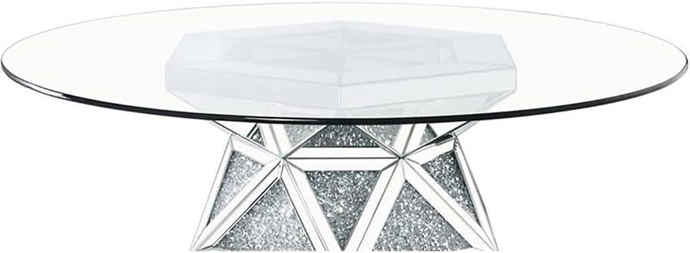 ACME Noralie Round Glass Top Dining Table in Mirrored and Faux Diamonds