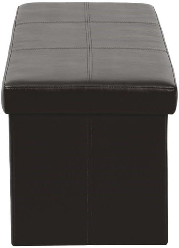 Dark Brown Tufted Faux Leather Foldable Storage Bench