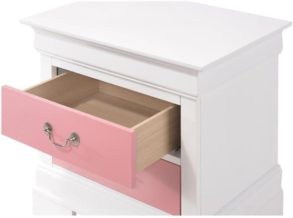 Pink and White Solid Wood 2-Drawer Nightstand