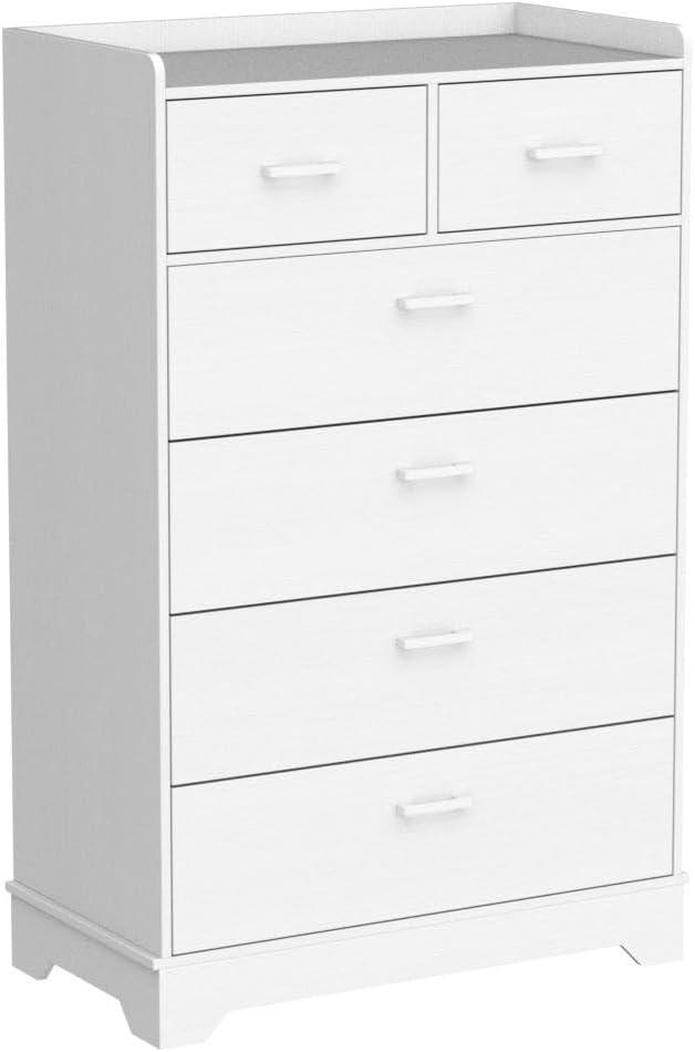 Homfa White Dresser with 6 Drawers, Vertical Chest of Drawers Wood Storage Cabinet for Bedroom Living Room