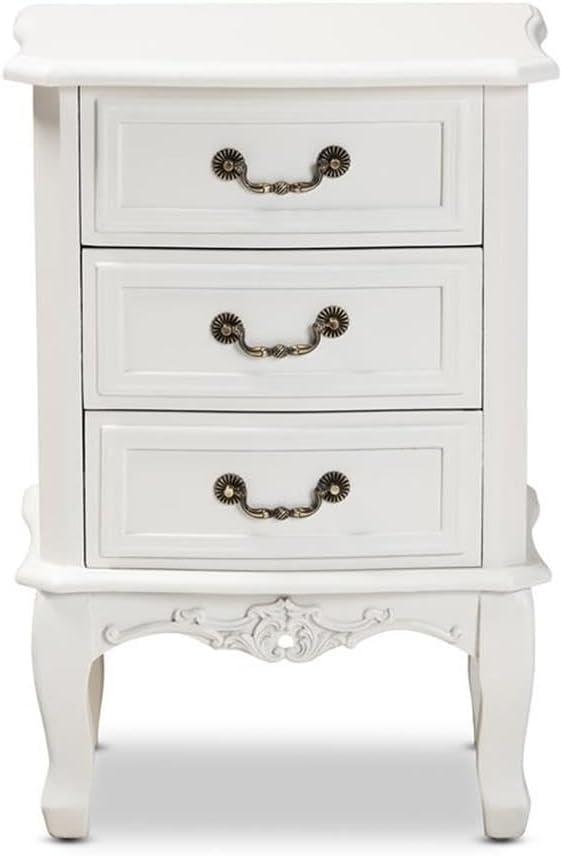 Gabrielle Traditional French Country Provincial White-Finished 3-Drawer Wood Nightstand