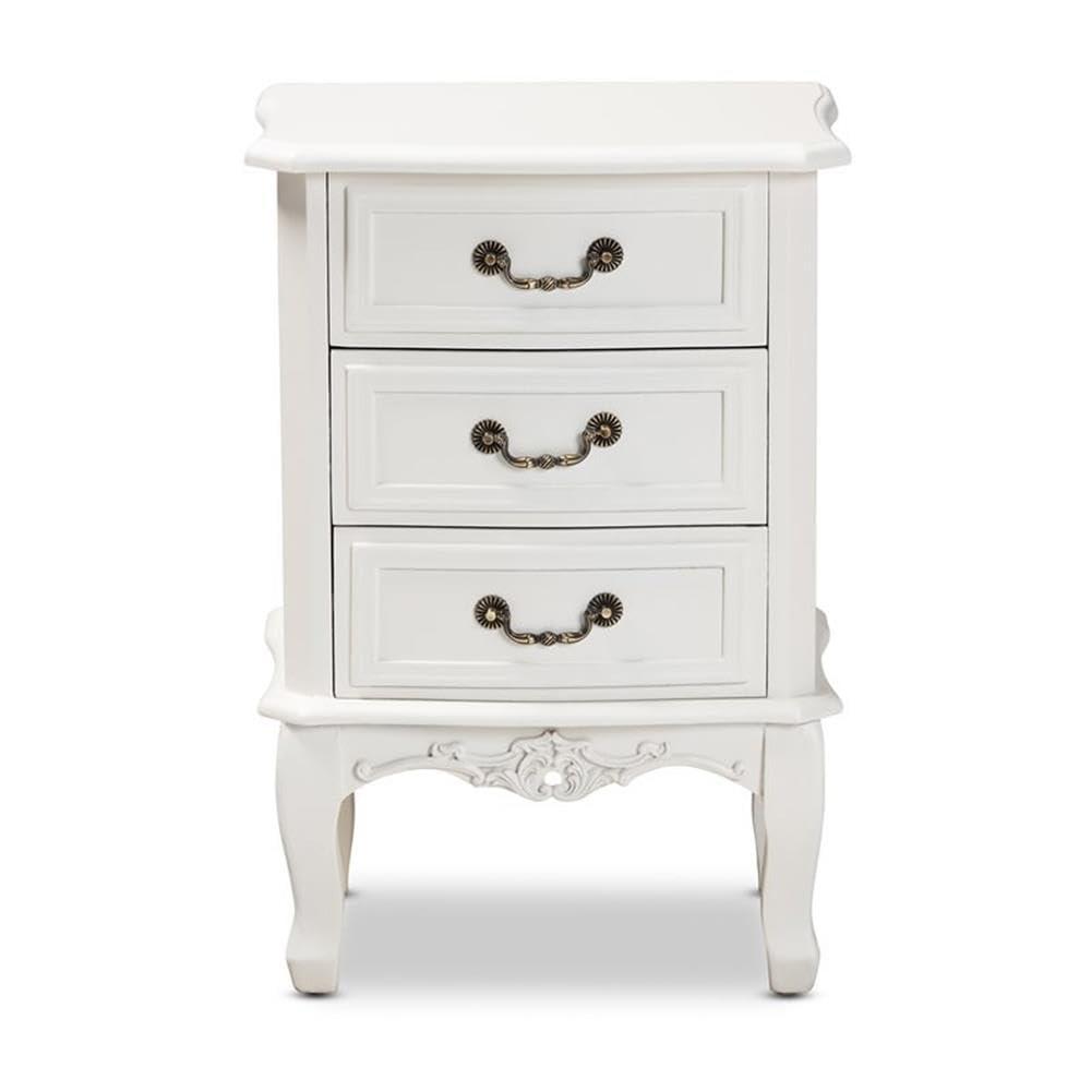 Gabrielle Traditional French Country Provincial White-Finished 3-Drawer Wood Nightstand