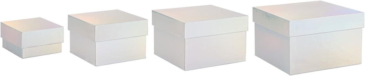 Stockroom Plus Set of 4 Sizes Square Nesting Gift Boxes with Lids for Presents, Decorative Goodie Box for Holidays, Holographic Silver