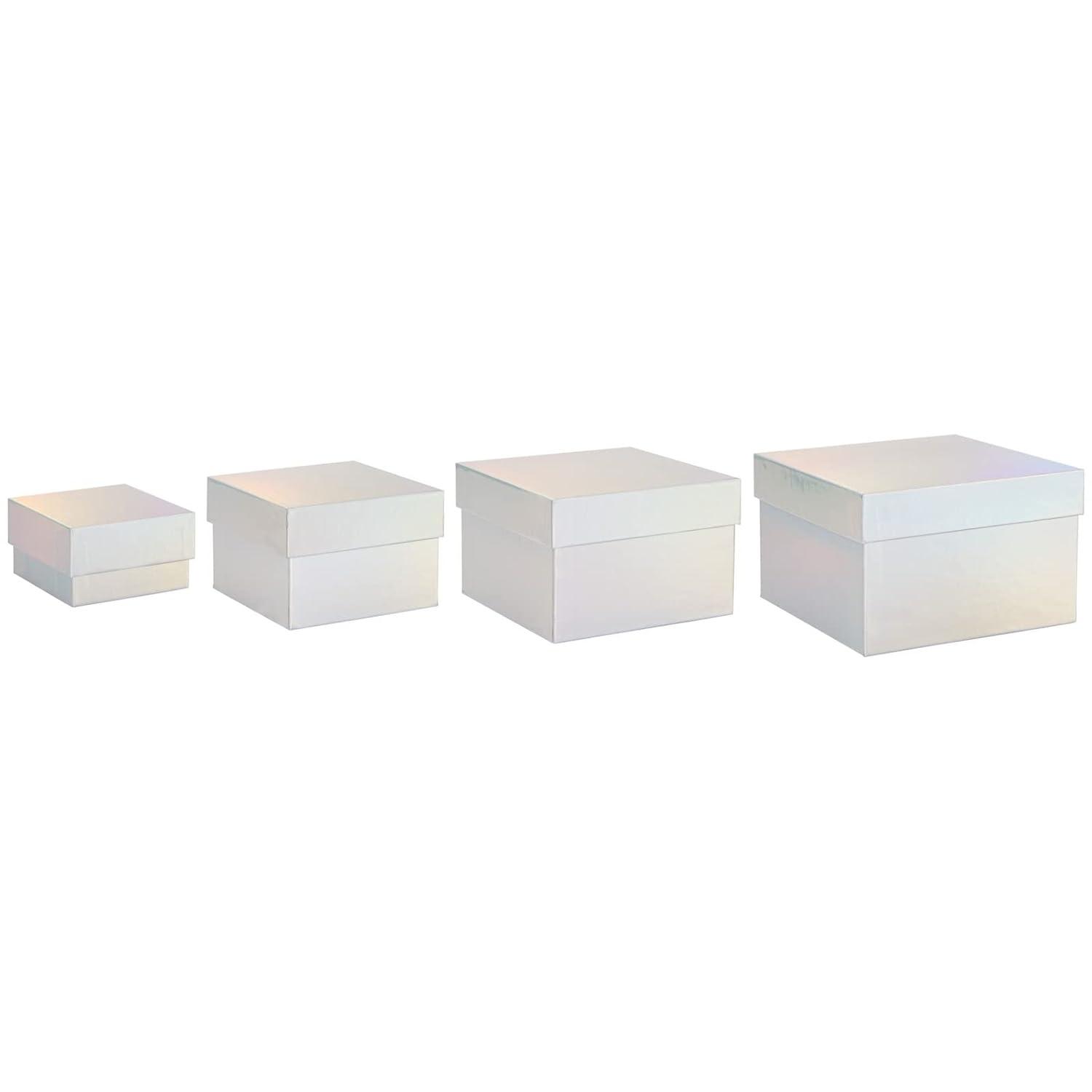 Stockroom Plus Set of 4 Sizes Square Nesting Gift Boxes with Lids for Presents, Decorative Goodie Box for Holidays, Holographic Silver