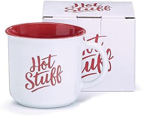 White Ceramic Valentine's Day Mug with Red Interior and Handle