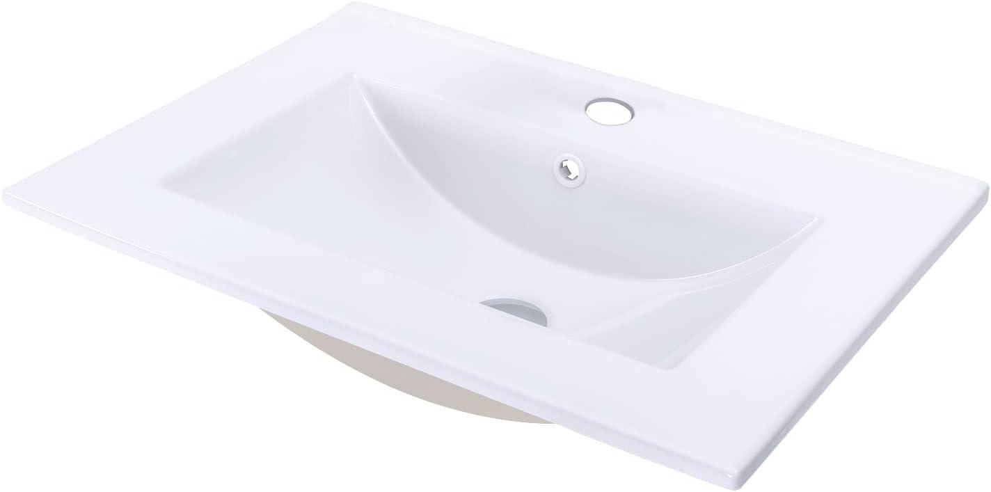 24" White Ceramic Rectangular Undermount Bathroom Sink