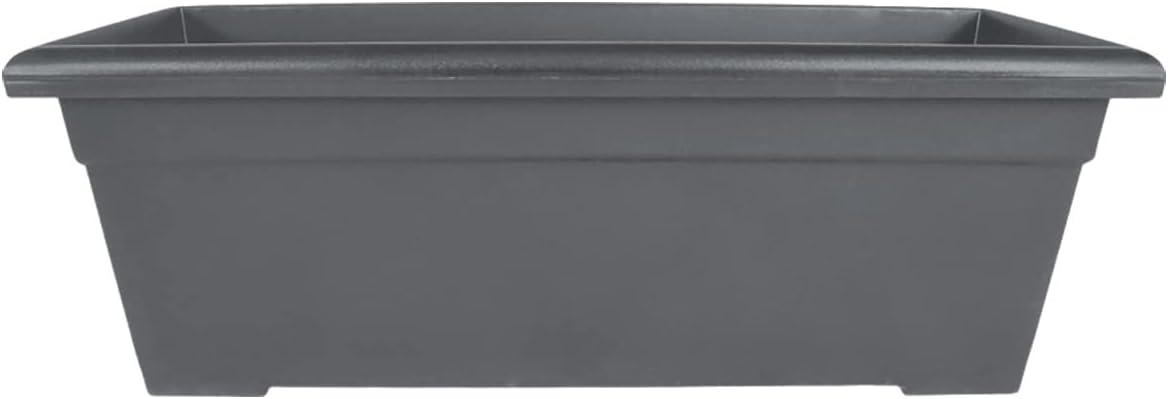 The HC Companies 28 Inch Romana Large Rectangular Planter Box - Lightweight Plastic Outdoor Plant Pot with Drainage for Decks, Patio, Pool, Warm Gray