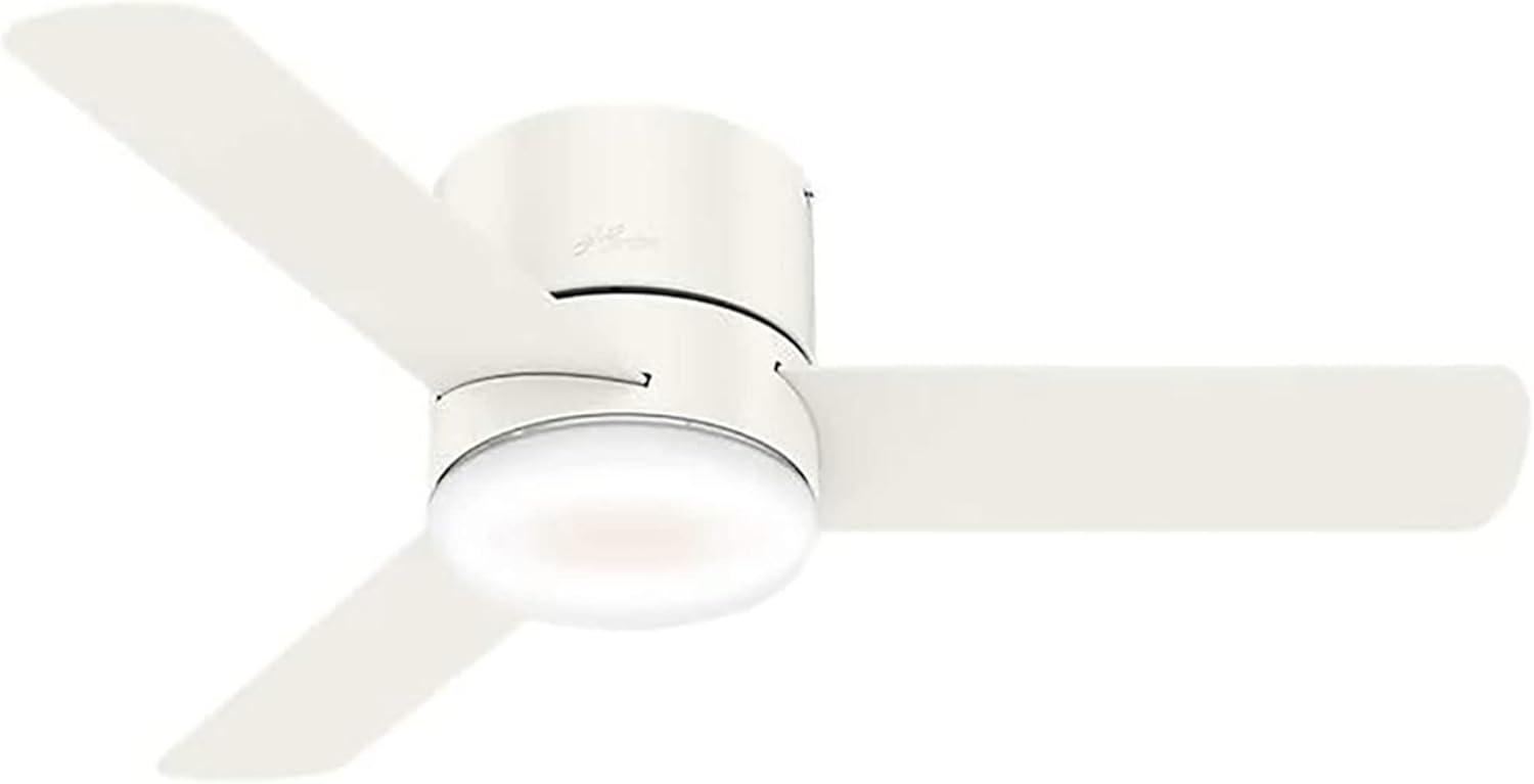 44" White Low Profile Ceiling Fan with LED Light and Remote