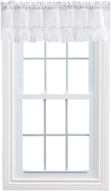 Ellis Stacey 1.5" Rod Pocket High Quality Fabric Solid Color Window Ruffled Filler Valance 54"x13" White