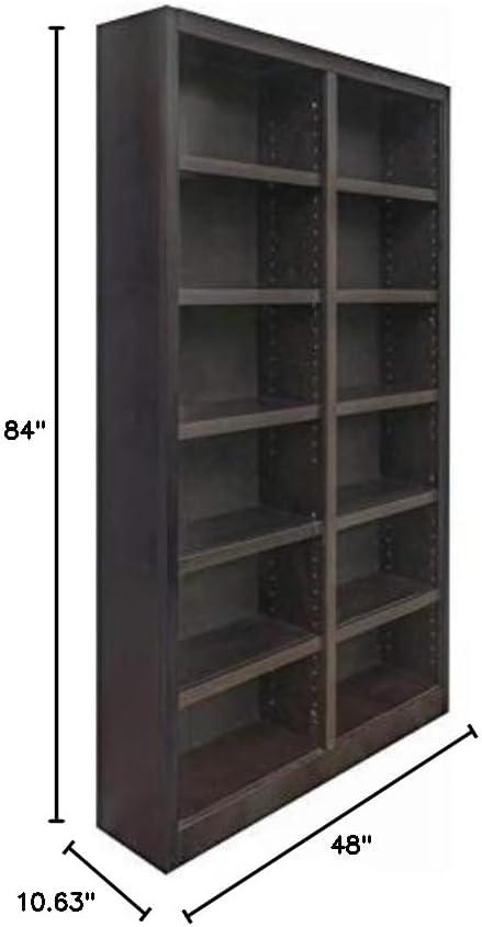 Double Wide Bookcase, Espresso Finish 12 Shelves