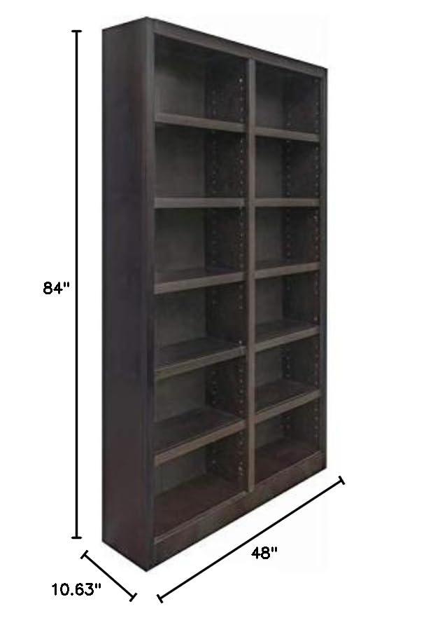 Double Wide Bookcase, Espresso Finish 12 Shelves