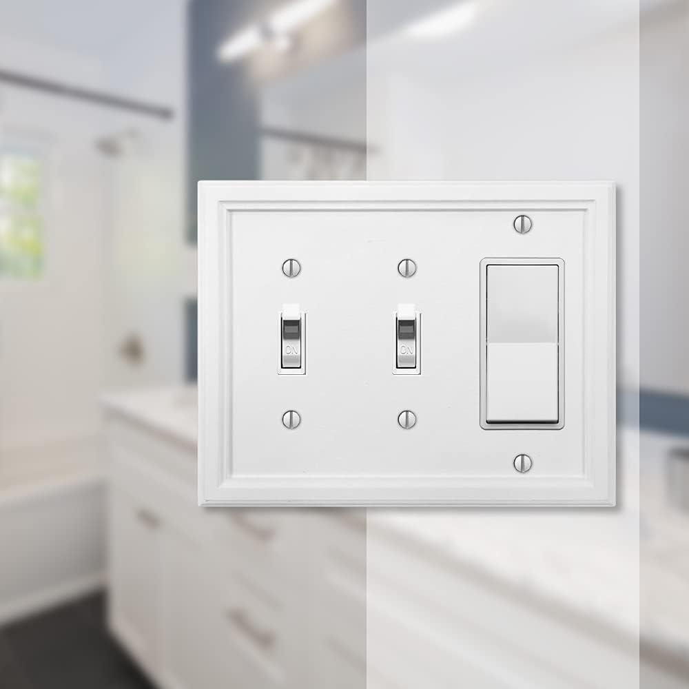 Amerelle 4052TTRW Elly Wallplate, 2 Toggle, Wood, White, 1-Pack