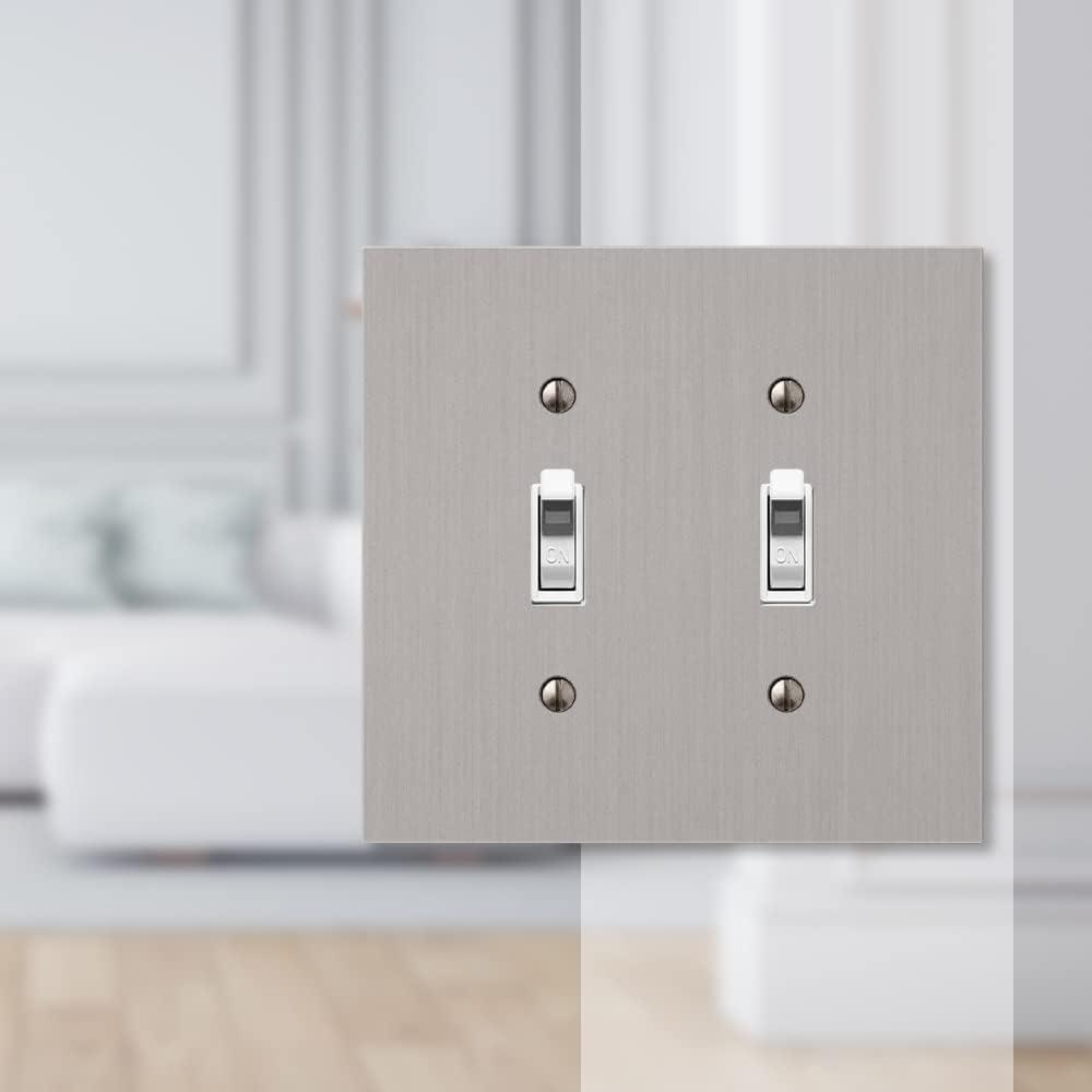 Amerelle 55TTBN Elan Wallplate, 2 Toggle, Cast Metal, Brushed Nickel, 1-Pack