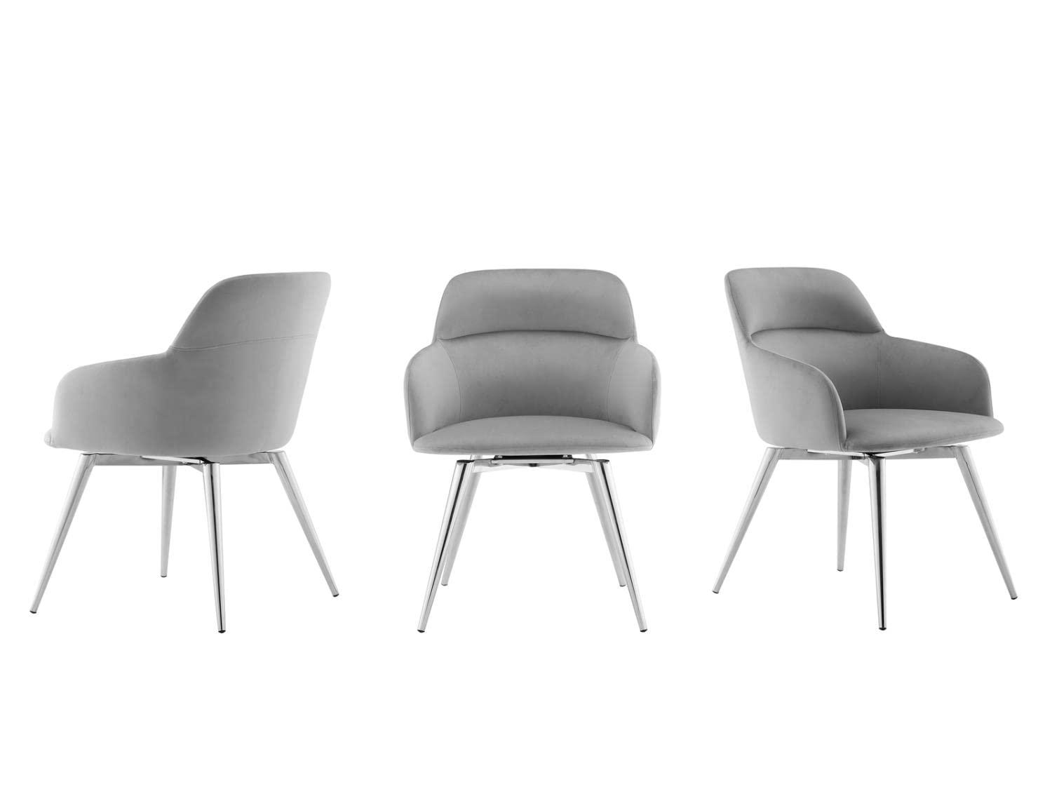 Casabianca Home Pirouette 180 swivel dining chair in gray velvet.