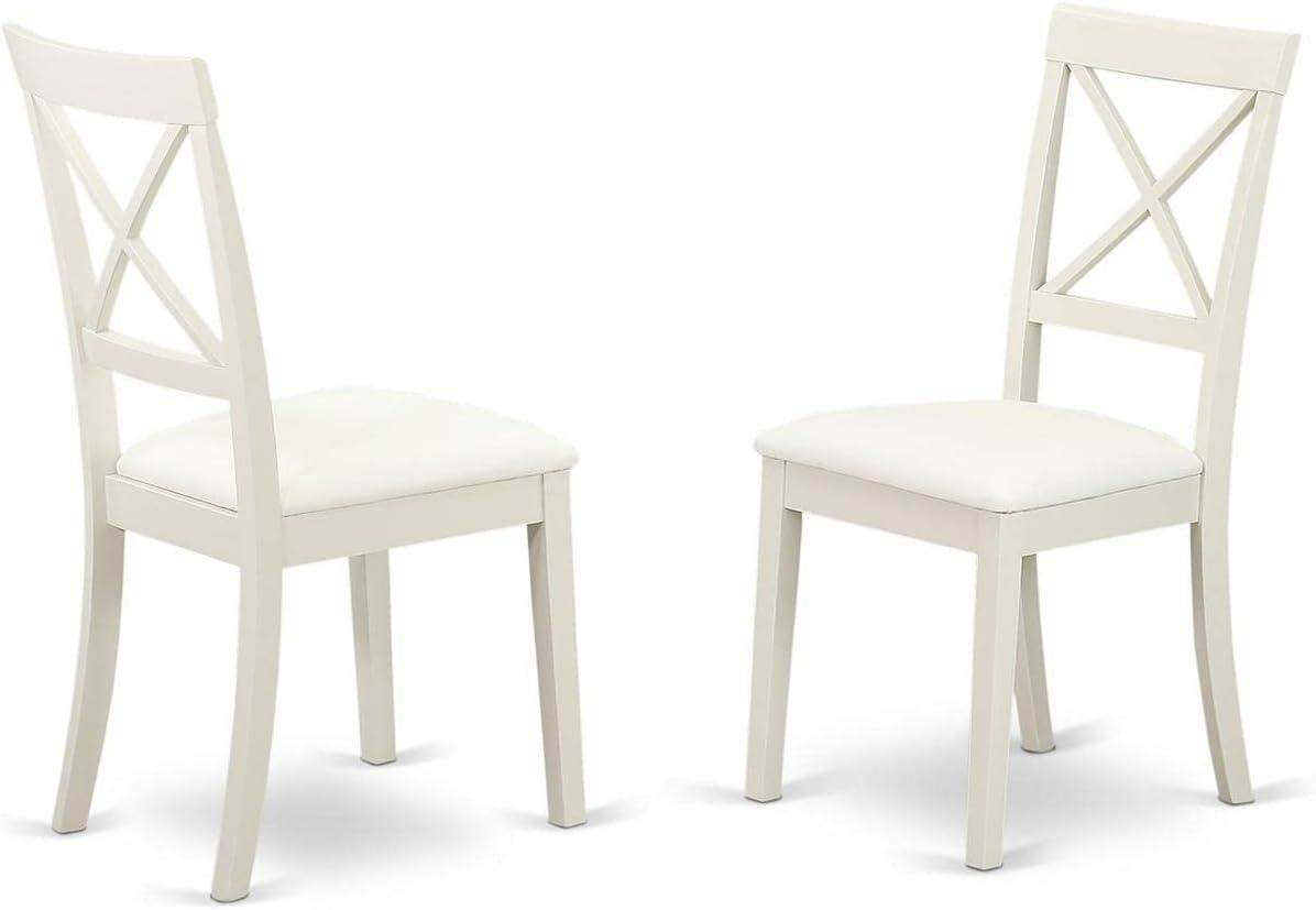 East West Furniture Oxford 3-piece Dining Set with Leather Chairs in Linen White