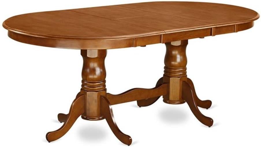 Wooden Imports Furniture PV7-SBR-W 7PC Plainville  Table with Double Pedestal & 6 Wood Seat Chairs in Saddle Brown Finish